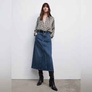NWOT Zara Midi Jean Skirt SZ S Blue